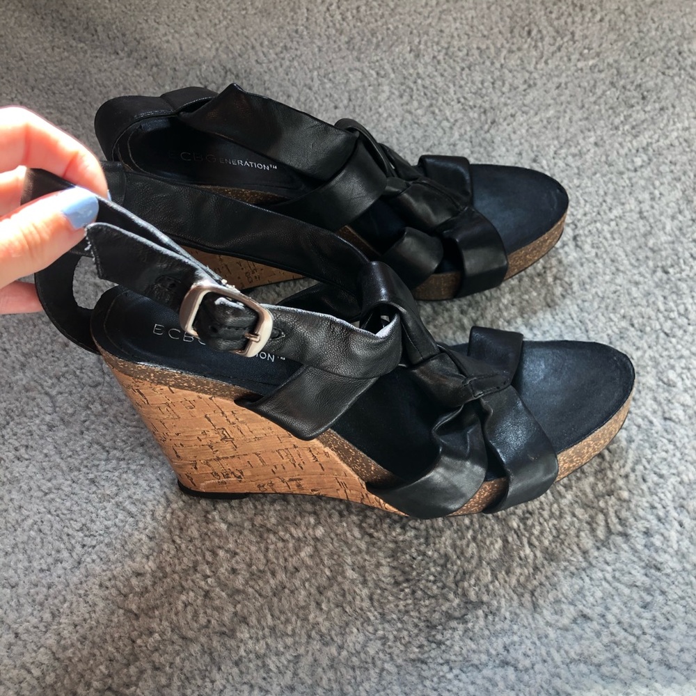 BCBGeneration Black strappy cork Wedges